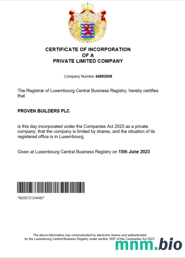 Luksemburg business registration vcertyfikat Word i szablon PDF
